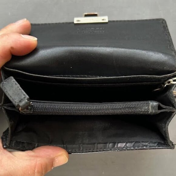 Vintage Ralph Lauren Black Croc Wallet Coin Purse Silver Clasp Key Ring - Picture 5 of 6